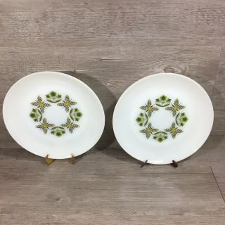 2 Anchor Hocking Suburbia Green Meadow Dinner Plate 10 