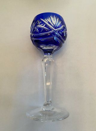 Bohemian Czech Crystal Royal Cobalt Blue Cut To Clear 4 5/8 " Cordial Glass