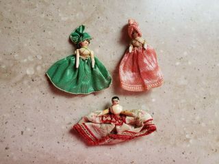 Antique Wood Primitive Folk Art Handmade Miniature Jointed Girl Dolls