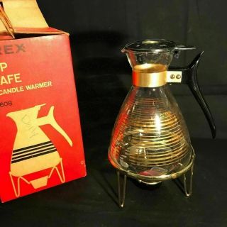 Vintage Mid Century Pyrex 8 Cup Carafe With Candle Warmer 4608 & Box