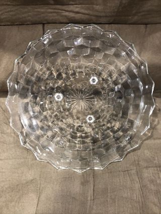Vintage American Fostoria Clear 3 Footed 12 " Round Cake Plate Cube Pattern