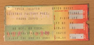 1981 Frank Zappa Philadelphia Concert Ticket Stub And The Mothers Of Invention