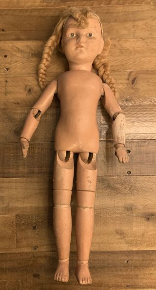 Vintage Schoenhut 21” Wood Girl Doll