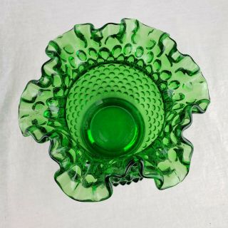 Vintage Christmas Fenton Glass Springtime Green Hobnail 5.  5” Squat Vase RoseBowl 3