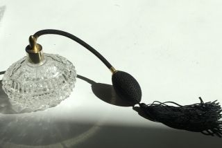 Stunning Vintage Cut Glass Perfume Atomizer Black Tassel Taiwan