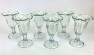 Set Of 6 Vintage Clear Glass Ice Cream Sundae Footed Tulip 6 " Dessert Dishes