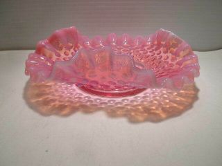 Vintage Opalescent Pink Ruffled Edge Hobnail Candy Dish Fenton 6 " Wide