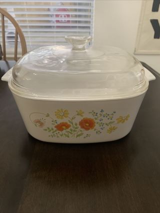 Corning Ware Wildflower 5qt Square Casserole (a - 5 - B) With Pyrex Lid (a - 12 - C)