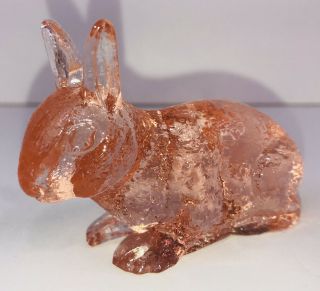 Vintage Mosser Pink Peach Glass Bunny Rabbit Figurine 3.  5” Euc.