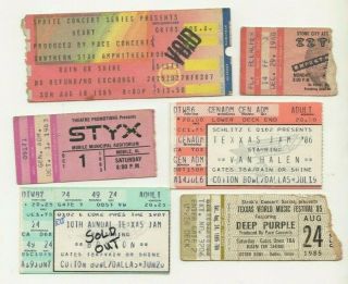 6 1980s Concert Ticket Stubs Van Halen Heart Styx Zz Top Deep Purple Boston