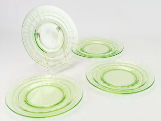 Anchor Hocking Block Optic Green Salad Plates Set 4,  Vintage Depression Glass 8 "