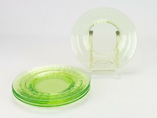 Anchor Hocking Block Optic Green Salad Plates Set 4,  Vintage Depression Glass 8 