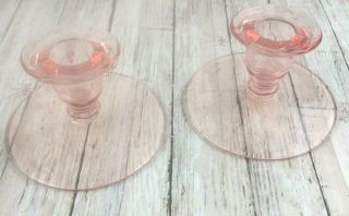 Vintage Set Of 2 Pink Depression Glass Candle Stick Holders