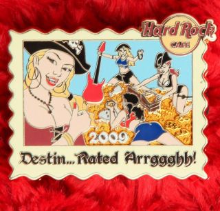 Hard Rock Cafe Pin Destin Sexy Pirate Bikini Girl Hat Gold Postcard Series Logo