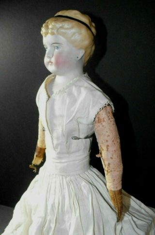 Antique Parian Doll With Molded Ribbon Pierced Ears