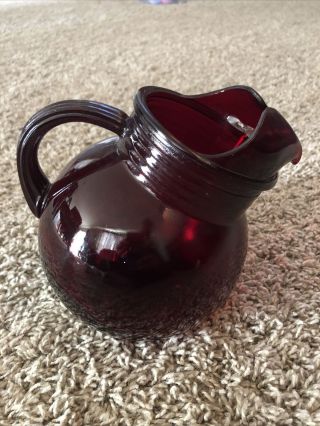 Vintage Anchor Hocking? Ruby Red Tilted Ice Lip Small Pitcher Glass