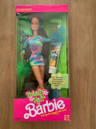 1991 Rare Vintage Totally Hair Brunette Barbie Doll Mattel Nrfb Nib Htf