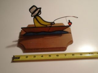 Gone Fishing Hand Crafted Stained Glass Window Statue Vintage