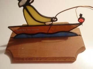 Gone fishing Hand Crafted Stained Glass Window statue vintage 2