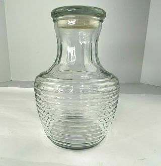 Vintage Anchor Hocking Ribbed Clear Glass Juice Water Carafe Pitcher With Lid
