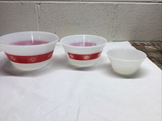 3 Federal Glass Mixing Bowls Red White Gingham Pattern 4 " &3 - 1/2”&2 - 1/2”