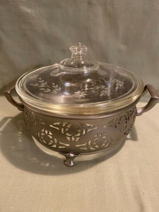 Rare Early Pyrex Clear Glass Round Casserole Dish,  Lid 168