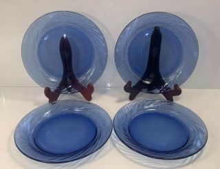 Set Of 4 Pyrex Festiva Cobalt Blue Glass Swirl Luncheon/dessert Plates 7 1/2 "