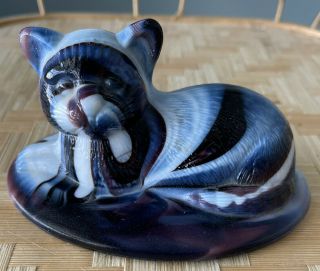Vintage Purple Slag Glass Cat/kitten - Lid For Covered Candy Dish - Lid Only