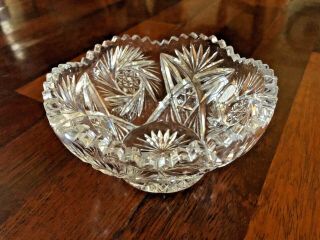Vintage Heavy American Brilliant Cut Clear Crystal Sawtooth Edge Pinwheel Bowl