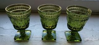 Set Of 3 Vintage 1960’s Mid Century Green Goblet Drinking Glasses Glassware,
