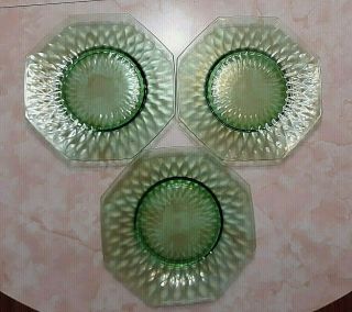 Vintage Green Depression Glass Salad Plates,  Octagon Shape