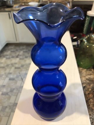 Vintage Cobalt Blue Art Glass Vase 6 1/4 " Tall Collectible