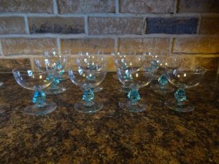 Rare Set Of 4 Only Bryce Bros.  Aquarius Cerulean Blue Sherbert Glasses