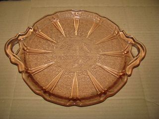 Vintage Jeanette Cherry Blossom Pink 12 3/4 " Two Handled Sandwich Tray