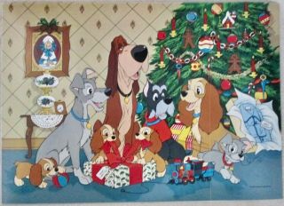 Vintage Lady Tramp Poster Walt Disney Productions Christmas Circa 1960 