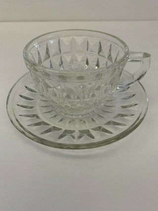 Vintage Clear Depression Glass Jeanette Windsor Diamond Cup And Saucer