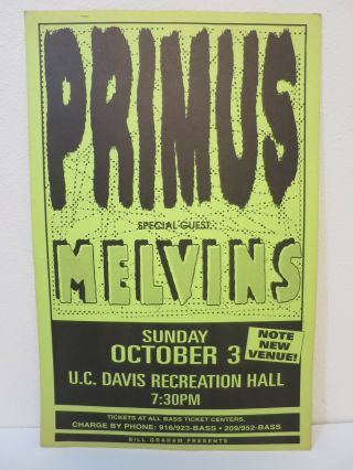 Vintage Concert Poster Primus Melvins October 3 1993 Bill Graham Prod