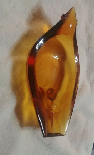 Vintage Amber Art Glass Bird Dove Ashtray Mid Century Modern