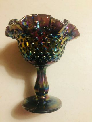 Vintage Fenton Hobnail Amethyst Carnival Glass Ruffle Top Vase
