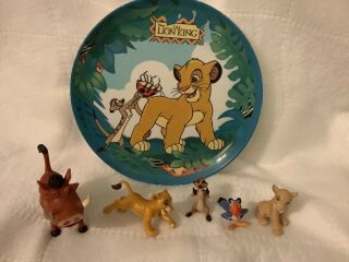 Disney Lion King Figures Simba,  Nala,  Timone,  Pumba,  Zazu And Plate