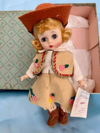 Vintage Madame Alexander 8 " Cow Girl Bent Knee Walker 724 Cowgirl Doll W/ Box