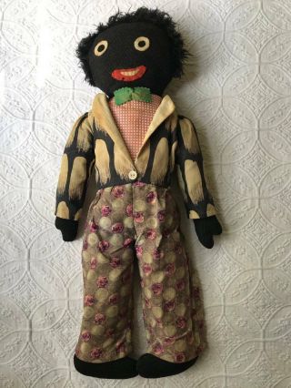 Antique CLOTH Hand Made MALE RAG DOLL Black African - American 2