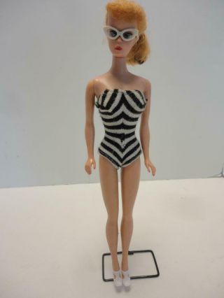 Vintage 1960s Ponytail Barbie Doll No.  5 W/ Swimsuit & Sun Glasses