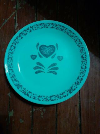 7 Vintage Corelle Blue Hearts Sponge Pattern Salad/ Dessert Plates 8½ "