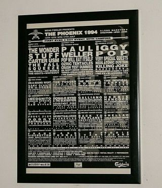 Phoenix Festival Framed A4 1994 `iggy Pop,  Weller,  Wonder Stuff` Poster