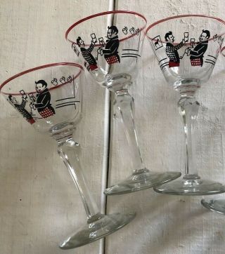 3 Vintage Libbey Glass Pickwick Dickens Liquor Cocktail Martini