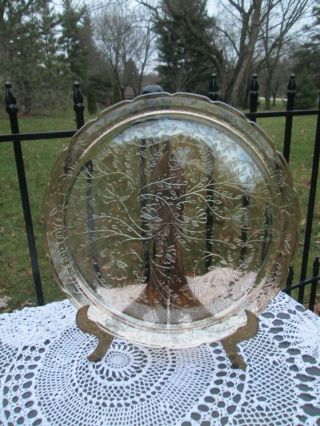 Vintage Jeanette Glass Marigold Iridized Floragold Louisa Cake Plate Platter