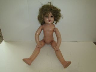 Vintage Doll Unmarked Shirley Temple All Composition 27 In Blonde Hair Sleep Eye