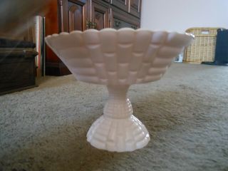 Vtg Jeanette Shell Pink Milk Glass Footed Fruit Stand,  Floragold Pattern Inside