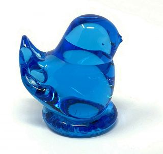 Vintage Art Glass Blue Bird Of Happiness Signed Artist Leo Ward 1991 Figurine 2 "